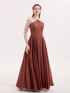 Lace and Chiffon Bridesmaid Dress-Terracotta