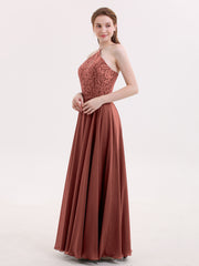 Lace and Chiffon Bridesmaid Dress-Terracotta