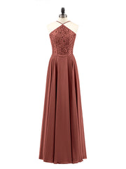 Lace and Chiffon Bridesmaid Dress-Terracotta