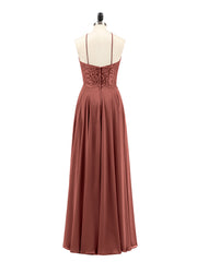 Lace and Chiffon Bridesmaid Dress-Terracotta