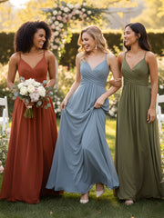 Spaghetti Strap V-neck Chiffon Dresses-Dusty Blue
