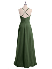 Spaghetti Strap V-neck Chiffon Dresses-Olive Green Plus Size