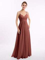 Spaghetti Strap V-neck Chiffon Dresses-Terracotta Plus Size