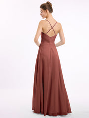 Spaghetti Strap V-neck Chiffon Dresses-Terracotta