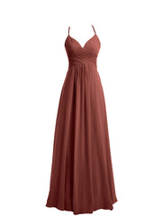 Spaghetti Strap V-neck Chiffon Dresses-Terracotta