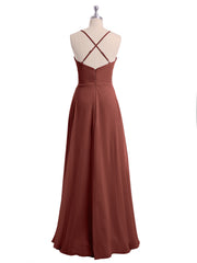 Spaghetti Strap V-neck Chiffon Dresses-Terracotta