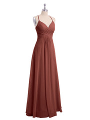 Spaghetti Strap V-neck Chiffon Dresses-Terracotta Plus Size