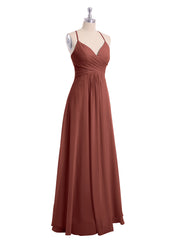 Spaghetti Strap V-neck Chiffon Dresses-Terracotta