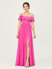 Tiered Ruffled Off-the-Shoulder A-Line Gown with Slit Azalea