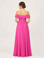 Tiered Ruffled Off-the-Shoulder A-Line Gown with Slit Azalea