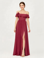 Tiered Ruffled Off-the-Shoulder A-Line Gown with Slit Cinnamon Rose