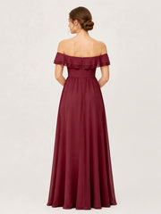 Tiered Ruffled Off-the-Shoulder A-Line Gown with Slit Cinnamon Rose
