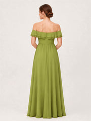 Tiered Ruffled Off-the-Shoulder A-Line Gown with Slit Clover