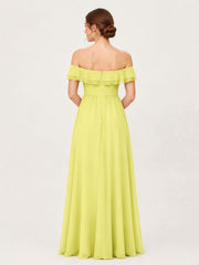 Tiered Ruffled Off-the-Shoulder A-Line Gown with Slit Daffodil