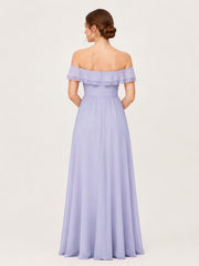 Tiered Ruffled Off-the-Shoulder A-Line Gown with Slit Lavender