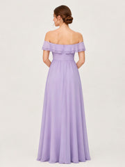 Tiered Ruffled Off-the-Shoulder A-Line Gown with Slit Lilac