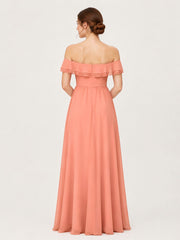 Tiered Ruffled Off-the-Shoulder A-Line Gown with Slit Sunset