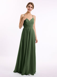 Chiffon Bridesmaid Dresses with Spaghetti Straps-Olive Green