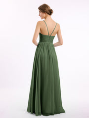 Chiffon Bridesmaid Dresses with Spaghetti Straps-Olive Green