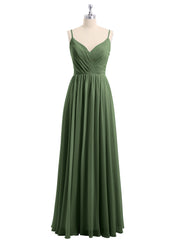 Chiffon Bridesmaid Dresses with Spaghetti Straps-Olive Green