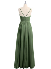 Chiffon Bridesmaid Dresses with Spaghetti Straps-Olive Green