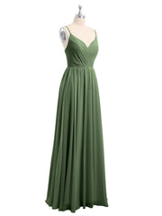 Chiffon Bridesmaid Dresses with Spaghetti Straps-Olive Green Plus Size