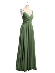 Chiffon Bridesmaid Dresses with Spaghetti Straps-Olive Green