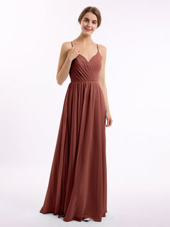 Chiffon Bridesmaid Dresses with Spaghetti Straps-Terracotta