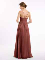 Chiffon Bridesmaid Dresses with Spaghetti Straps-Terracotta