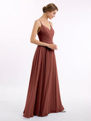 Chiffon Bridesmaid Dresses with Spaghetti Straps-Terracotta