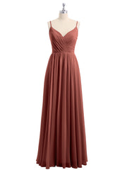 Chiffon Bridesmaid Dresses with Spaghetti Straps-Terracotta