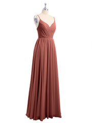 Chiffon Bridesmaid Dresses with Spaghetti Straps-Terracotta