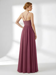 Chiffon Bridesmaid Dresses with Spaghetti Straps-Mulberry