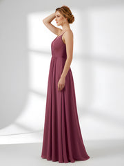 Chiffon Bridesmaid Dresses with Spaghetti Straps-Mulberry