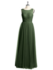 Illusion Neck Cross Tulle Bridesmaid Dresses-Olive Green Plus Size