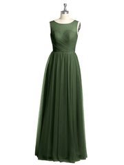 Illusion Neck Cross Tulle Bridesmaid Dresses-Olive Green
