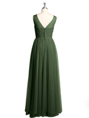 Illusion Neck Cross Tulle Bridesmaid Dresses-Olive Green