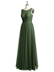 Illusion Neck Cross Tulle Bridesmaid Dresses-Olive Green