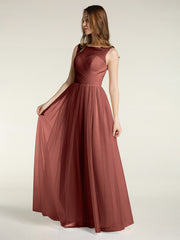 Illusion Neck Cross Tulle Bridesmaid Dresses-Terracotta