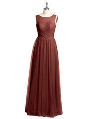Illusion Neck Cross Tulle Bridesmaid Dresses-Terracotta