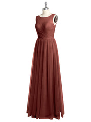 Illusion Neck Cross Tulle Bridesmaid Dresses-Terracotta