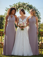 Halter Chiffon Long Bridesmaid Gowns with Low Back-Dusk