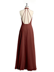 Halter Chiffon Long Bridesmaid Gowns with Low Back-Terracotta Plus Size
