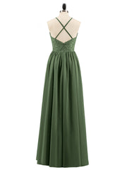 Halter Long Gown with Lace Bodice-Olive Green Plus Size