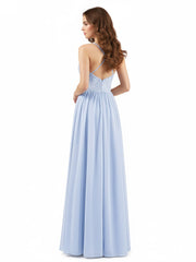Halter Long Gown with Lace Bodice-Sky Blue