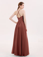 Halter Long Gown with Lace Bodice-Terracotta Plus Size