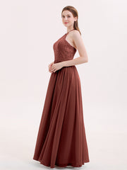 Halter Long Gown with Lace Bodice-Terracotta Plus Size