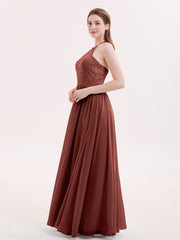 Halter Long Gown with Lace Bodice-Terracotta
