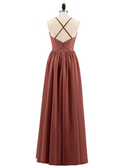 Halter Long Gown with Lace Bodice-Terracotta Plus Size