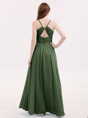 Open Back Chiffon Dress with V Neck-Olive Green Plus Size